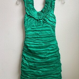 BCBGMaxAzria Emerald Ruched Satin Tank Dress